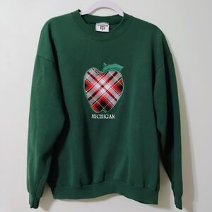 Lee MICHIGAN Green Plaid APPLE Applique Sweatshirt